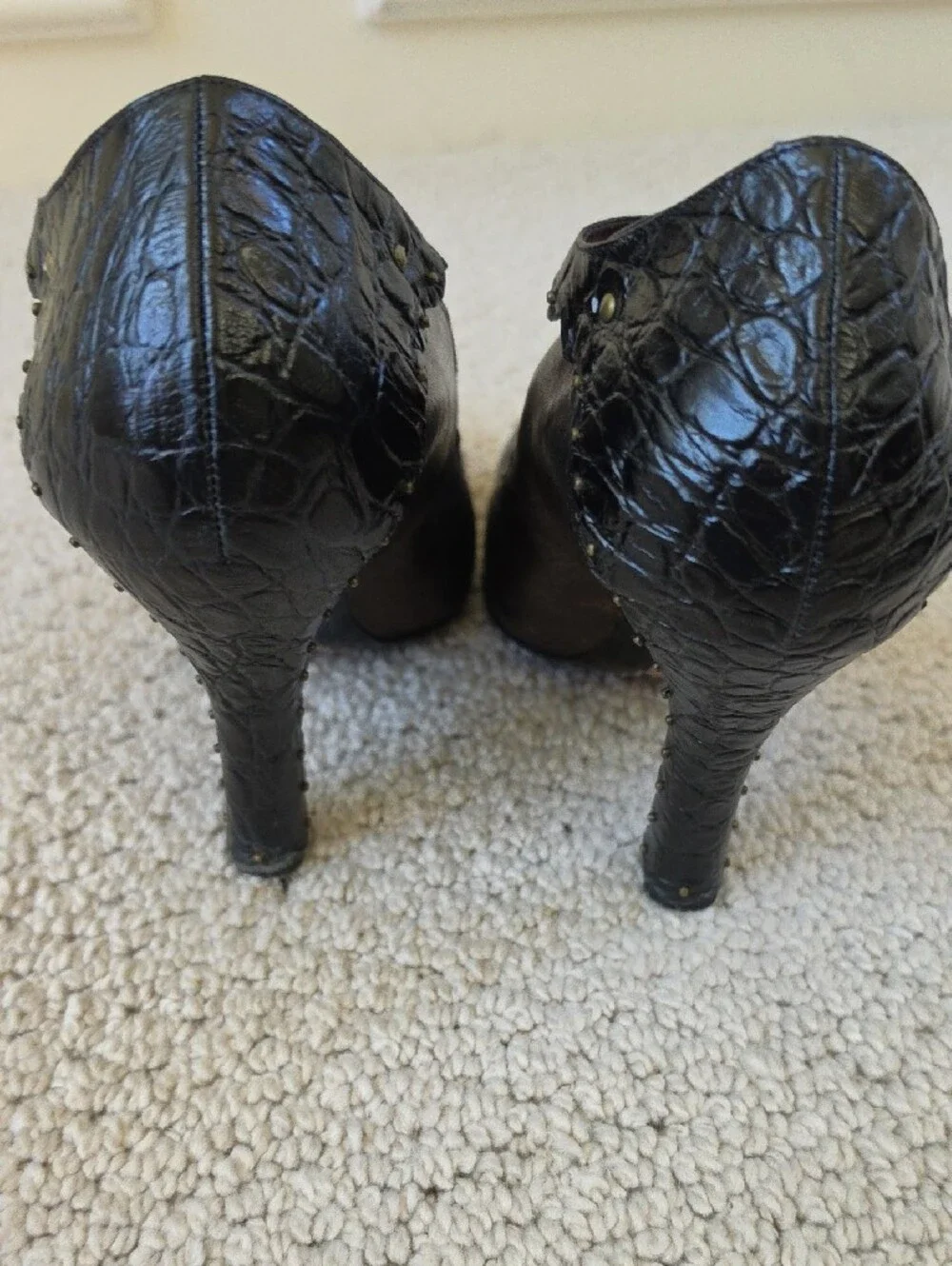 Vince Camuto Bronze Metallic Lace-Up Heels with Black Ribbon